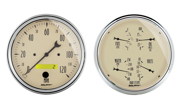 2 PC. GAUGE KIT, 5" QUAD & SPEEDOMETER, 240-33 Ω, ANTIQUE BEIGE